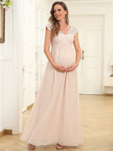 Load image into Gallery viewer, Color=Blush | Deep V Neck A Line Wholesale Maternity Dresses with Cover Sleeves-Blush 4