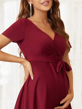 Load image into Gallery viewer, Color=Burgundy | Knee-Length Deep V-neck Dress for Pregnant Women-Burgundy 5