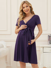 Load image into Gallery viewer, Color=Dark Purple | Knee-Length Deep V-neck Dress for Pregnant Women-Dark Purple 1