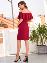 Load image into Gallery viewer, Color=Burgundy | Simple and Elegant Off Shoulder Dress for Pregnant Woman-Burgundy 2