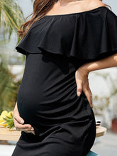 Load image into Gallery viewer, Color=Black | Sultry Off-Shoulder Dress for Pregnant Women-Black 5