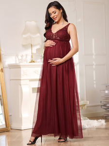 COLOR=Burgundy | Sultry Sleeveless Long Maxi Dress for Pregnant Women-Burgundy 1
