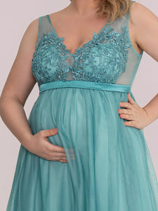 COLOR=Dusty Blue | Plus Size Sultry Sleeveless Long Maxi Dress for Pregnant Women-Dusty Blue 5