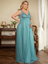 Load image into Gallery viewer, COLOR=Dusty Blue | Plus Size Sultry Sleeveless Long Maxi Dress for Pregnant Women-Dusty Blue 1