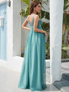 COLOR=Dusty Blue | Sultry Sleeveless Long Maxi Dress for Pregnant Women-Dusty Blue 2