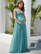 Load image into Gallery viewer, COLOR=Dusty Blue | Sultry Sleeveless Long Maxi Dress for Pregnant Women-Dusty Blue 1