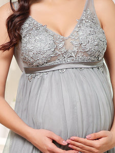 COLOR=Grey | Sultry Sleeveless Long Maxi Dress for Pregnant Women-Grey 5