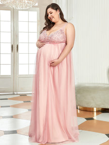 COLOR=Pink | Plus Size Sultry Sleeveless Long Maxi Dress for Pregnant Women-Pink 2