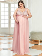 Load image into Gallery viewer, COLOR=Pink | Plus Size Sultry Sleeveless Long Maxi Dress for Pregnant Women-Pink 3