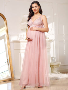 COLOR=Pink | Sultry Sleeveless Long Maxi Dress for Pregnant Women-Pink 4