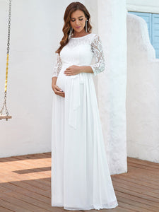 Color=Cream | Gorgeous Wedding Dress for Pregnant Women-Cream 3