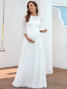 Color=Cream | Gorgeous Wedding Dress for Pregnant Women-Cream 4