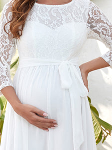 Color=Cream | Gorgeous Wedding Dress for Pregnant Women-Cream 5