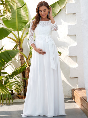 Color=Cream | Gorgeous Wedding Dress for Pregnant Women-Cream 1