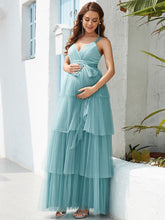Load image into Gallery viewer, Color=Dusty blue | Sleeveless Layered Dress for Pregnant Women-Dusty blue 4