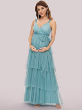 Load image into Gallery viewer, Color=Dusty blue | Sleeveless Layered Dress for Pregnant Women-Dusty blue 8