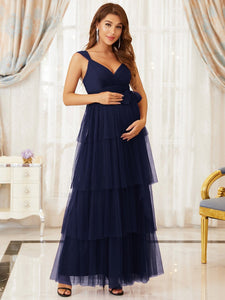 Color=Navy Blue | Sexy Sleeveless Layered A Line Wholesale Maternity Dresses-Navy Blue 4