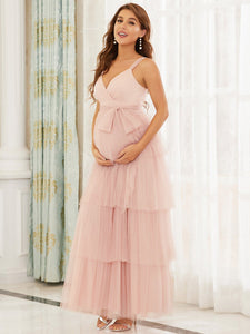 Color=Pink | Sleeveless Layered Dress for Pregnant Women-Pink 3