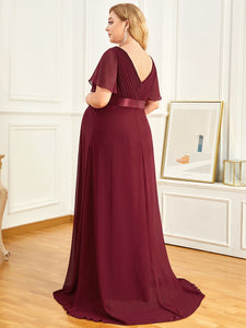 Color=Burgundy | Plus Size Cute and Adorable Deep V-neck Dress for Pregnant Women-Burgundy 2