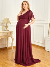 Load image into Gallery viewer, Color=Burgundy | Plus Size Cute and Adorable Deep V-neck Dress for Pregnant Women-Burgundy 3