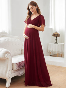 Color=Burgundy | Cute and Adorable Deep V-neck Dress for Pregnant Women-Burgundy 3