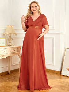 Color=Burnt orange | Plus Size Cute and Adorable Deep V-neck Dress for Pregnant Women-Burnt orange 1