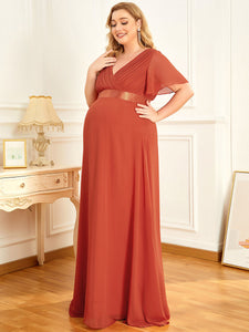 Color=Burnt orange | Plus Size Cute and Adorable Deep V-neck Dress for Pregnant Women-Burnt orange 3