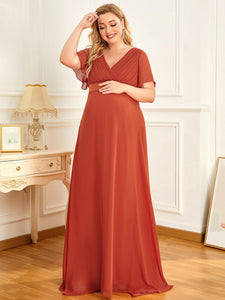 Color=Burnt orange | Plus Size Cute and Adorable Deep V-neck Dress for Pregnant Women-Burnt orange 4