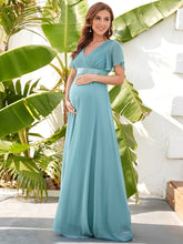 Load image into Gallery viewer, Color=Dusty blue | Cute and Adorable Deep V-neck Dress for Pregnant Women-Dusty blue 3