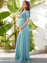Load image into Gallery viewer, Color=Dusty blue | Cute and Adorable Deep V-neck Dress for Pregnant Women-Dusty blue 4