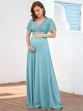 Load image into Gallery viewer, Color=Dusty blue | Cute and Adorable Deep V-neck Dress for Pregnant Women-Dusty blue 1