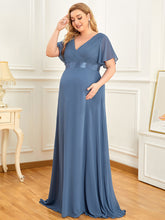 Load image into Gallery viewer, Color=Dusty Navy | Plus Size Cute and Adorable Deep V-neck Dress for Pregnant Women-Dusty Navy 3