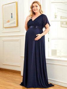 Color=Navy Blue | Plus Size Cute and Adorable Deep V-neck Dress for Pregnant Women-Navy Blue 1