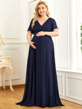 Load image into Gallery viewer, Color=Navy Blue | Plus Size Cute and Adorable Deep V-neck Dress for Pregnant Women-Navy Blue 2