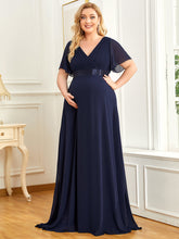 Load image into Gallery viewer, Color=Navy Blue | Plus Size Cute and Adorable Deep V-neck Dress for Pregnant Women-Navy Blue 3