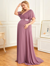 Load image into Gallery viewer, Color=Orchid | Plus Size Cute and Adorable Deep V-neck Dress for Pregnant Women-Orchid 3