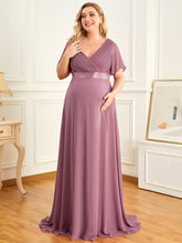 Load image into Gallery viewer, Color=Orchid | Plus Size Cute and Adorable Deep V-neck Dress for Pregnant Women-Orchid 4