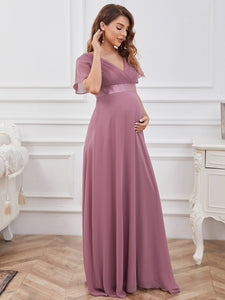 Color=Orchid | Cute and Adorable Deep V-neck Dress for Pregnant Women-Orchid 3