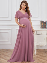 Load image into Gallery viewer, Color=Orchid | Cute and Adorable Deep V-neck Dress for Pregnant Women-Orchid 1