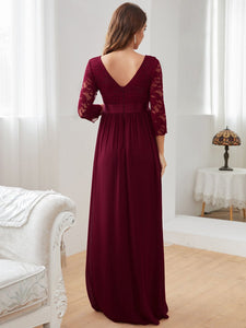 Color=Burgundy | Simple and Elegant Maternity Dress with A-line silhouette-Burgundy 2