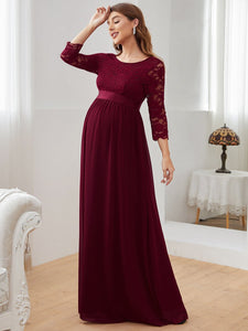 Color=Burgundy | Simple and Elegant Maternity Dress with A-line silhouette-Burgundy 4