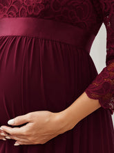 Load image into Gallery viewer, Color=Burgundy | Simple and Elegant Maternity Dress with A-line silhouette-Burgundy 5