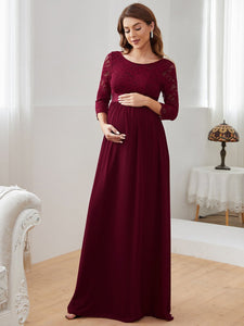 Color=Burgundy | Simple and Elegant Maternity Dress with A-line silhouette-Burgundy 1