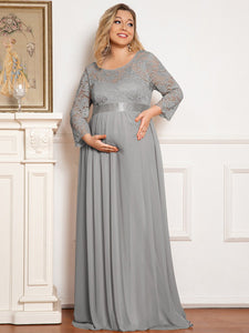Color=Grey | Round Neck A-Line Floor-Length Wholesale Maternity Dresses-Grey 2