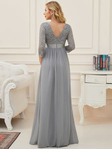 Color=Grey | Round Neck A-Line Floor-Length Wholesale Maternity Dresses-Grey 2