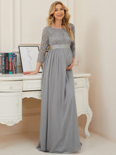 Load image into Gallery viewer, Color=Grey | Round Neck A-Line Floor-Length Wholesale Maternity Dresses-Grey 3