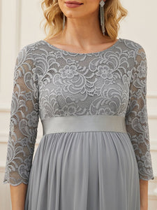 Color=Grey | Round Neck A-Line Floor-Length Wholesale Maternity Dresses-Grey 5