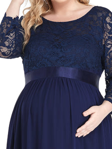 Color=Navy Blue | Round Neck A-Line Floor-Length Wholesale Maternity Dresses-Navy Blue 5