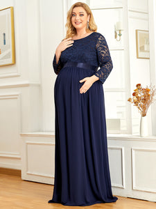 Color=Navy Blue | Round Neck A-Line Floor-Length Wholesale Maternity Dresses-Navy Blue 1