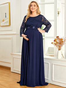Color=Navy Blue | Round Neck A-Line Floor-Length Wholesale Maternity Dresses-Navy Blue 3